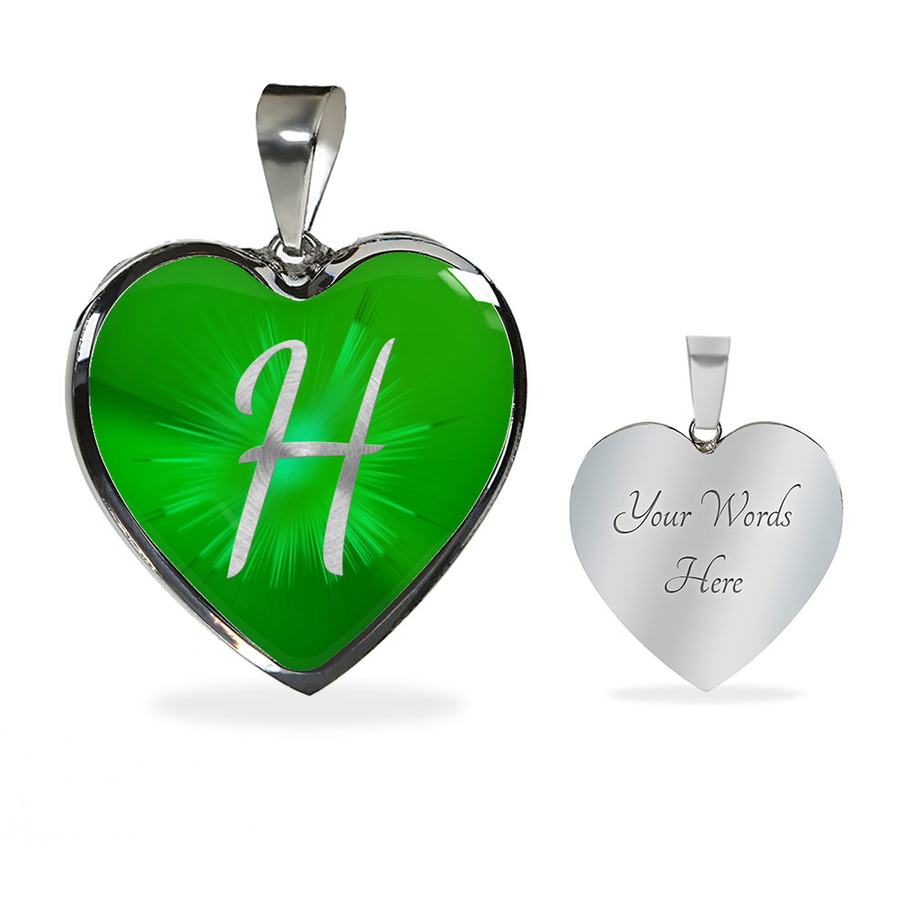 Initial Pride "H" Luxury Heart Necklace - Irish Green