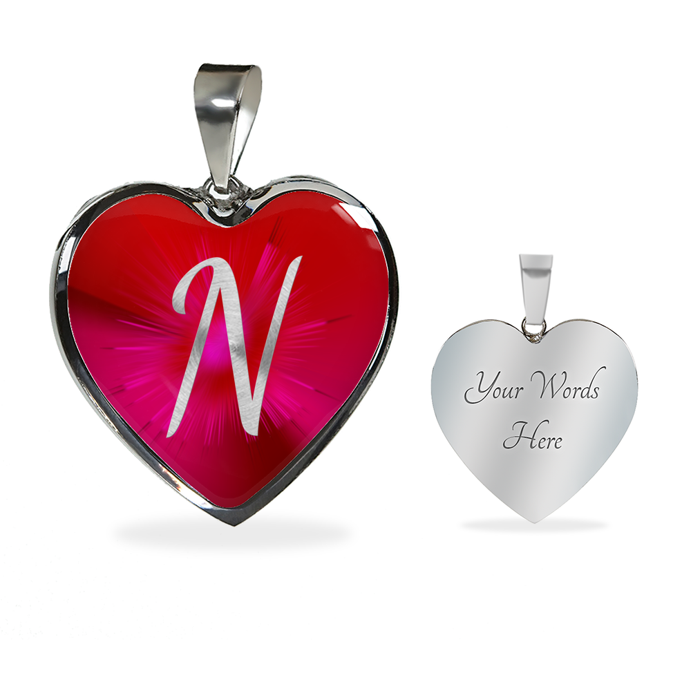 Initial Pride "N" Luxury Heart Necklace - Ruby Red