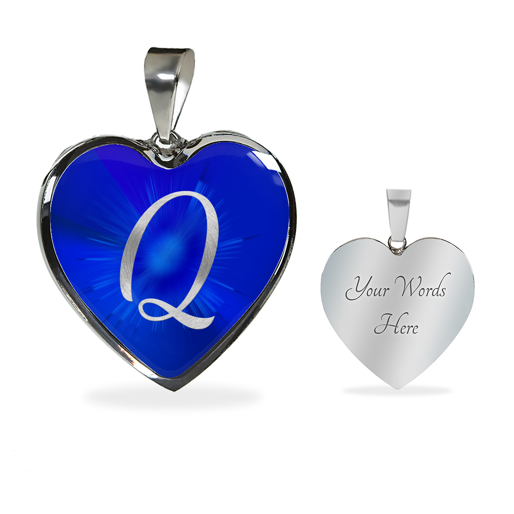 Initial Pride "Q" Luxury Heart Necklace - Sapphire Blue