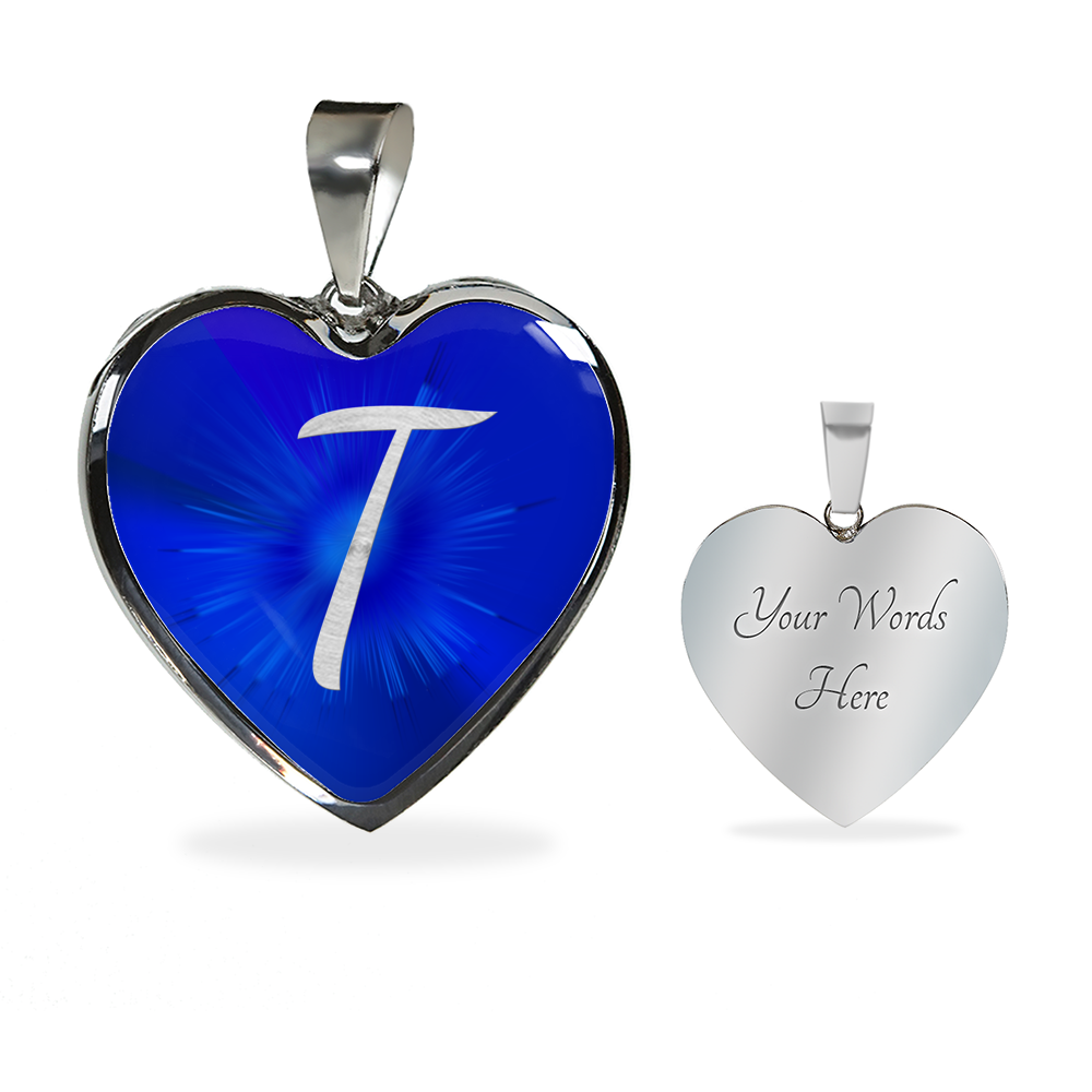 Initial Pride "T" Luxury Heart Necklace - Sapphire Blue
