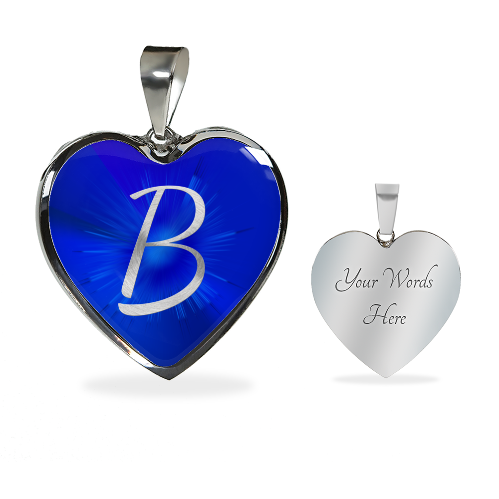 Initial Pride "B" Luxury Heart Necklace - Sapphire Blue