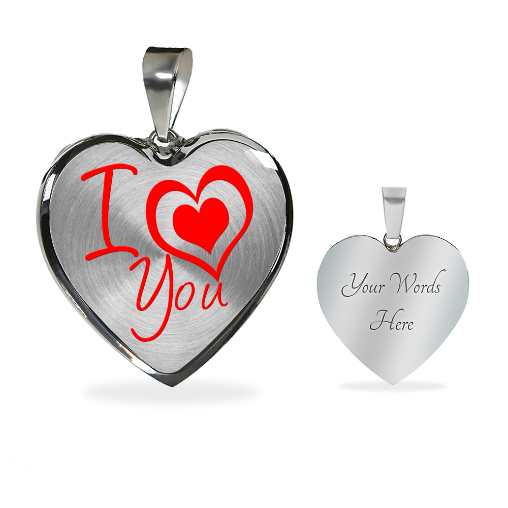 I Love You Necklace with Heart Pendant Backside Personalization