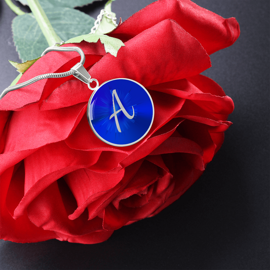 Initial Pride "A" Luxury Circle Sapphire Blue Necklace