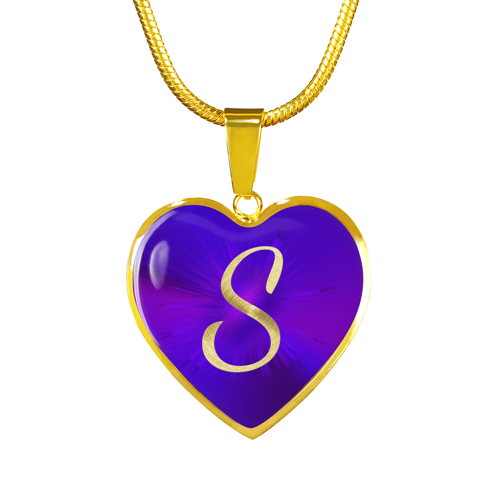 Initial Pride "S" Luxury Heart Necklace - Passion Purple