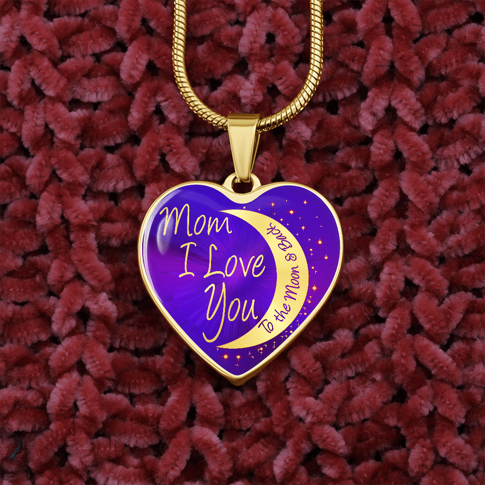 Mom I Love You To The Moon & Back Luxury Heart Passion Purple Necklace