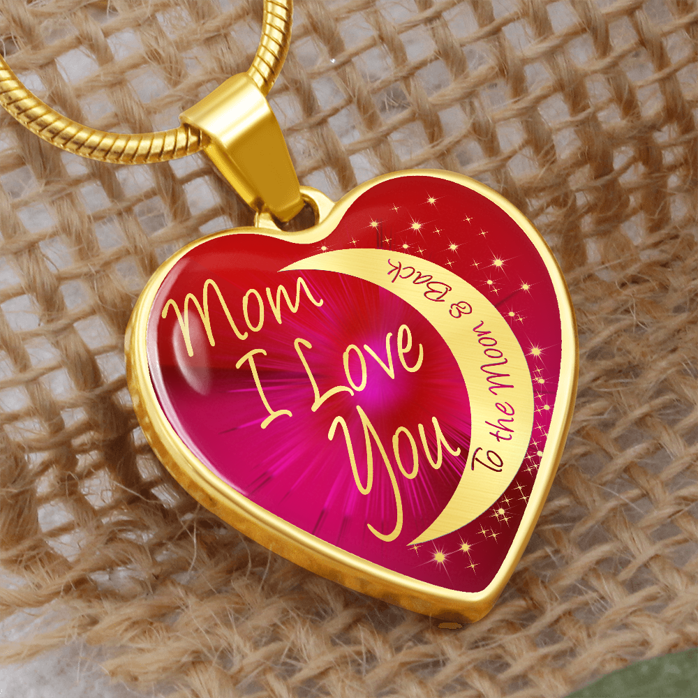 Mom I Love You To The Moon & Back Luxury Heart Ruby Red Necklace