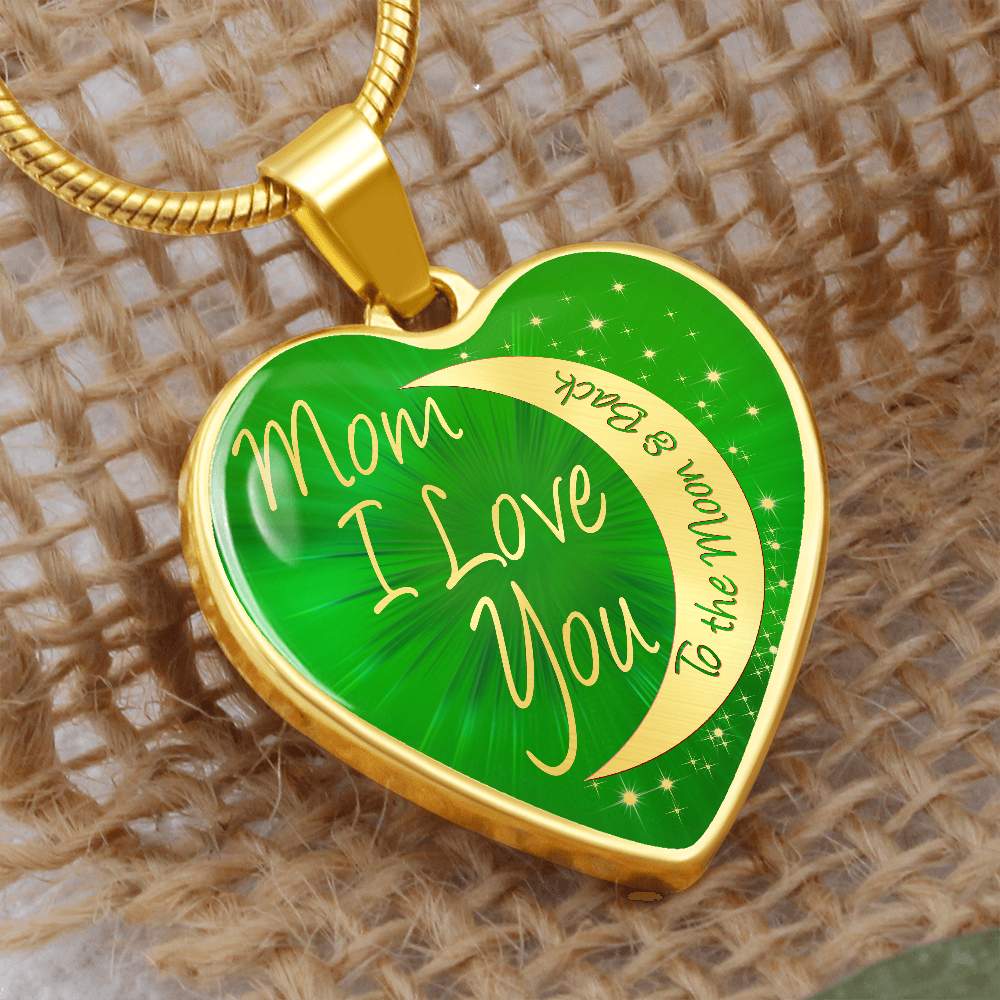 Mom I Love You To The Moon & Back Luxury Heart Irish Green Necklace