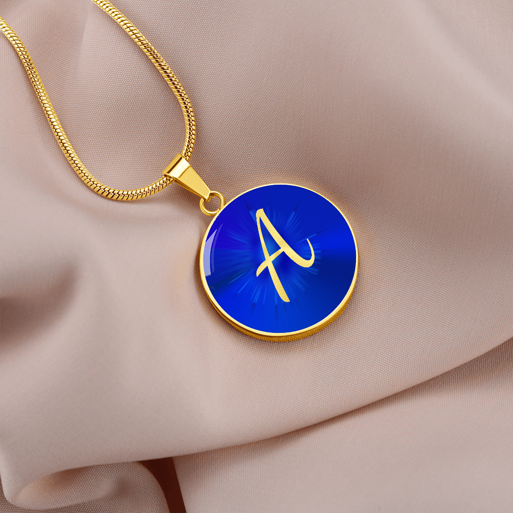 Initial Pride "A" Luxury Circle Sapphire Blue Necklace